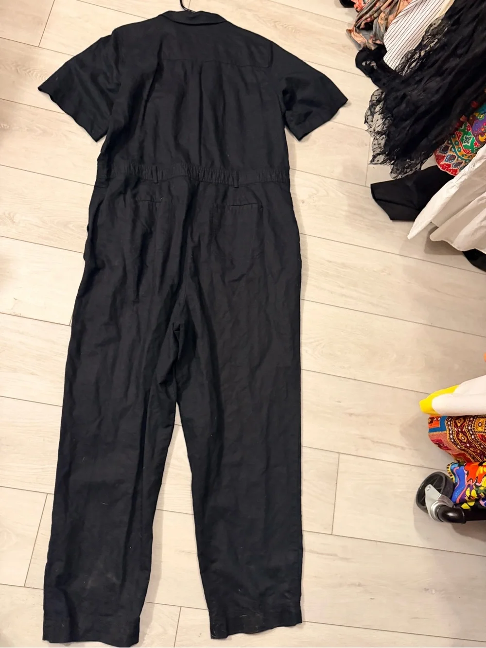 Banana Republic Black Linen Short-Sleeve Button-Front Jumpsuit 16T